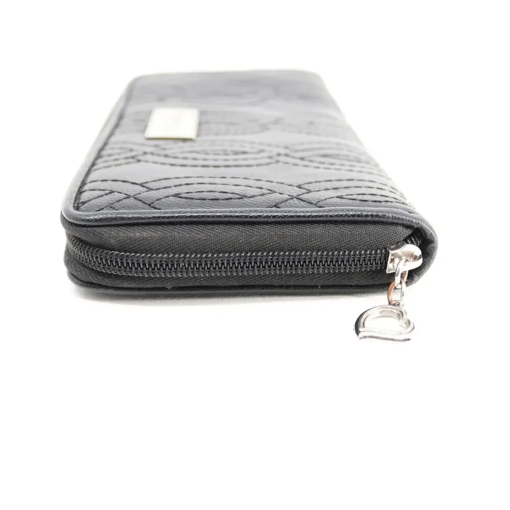 Bella Russo Wallet Black Faux Leather Quilted Clutch ID Card Cash Coin Accordion